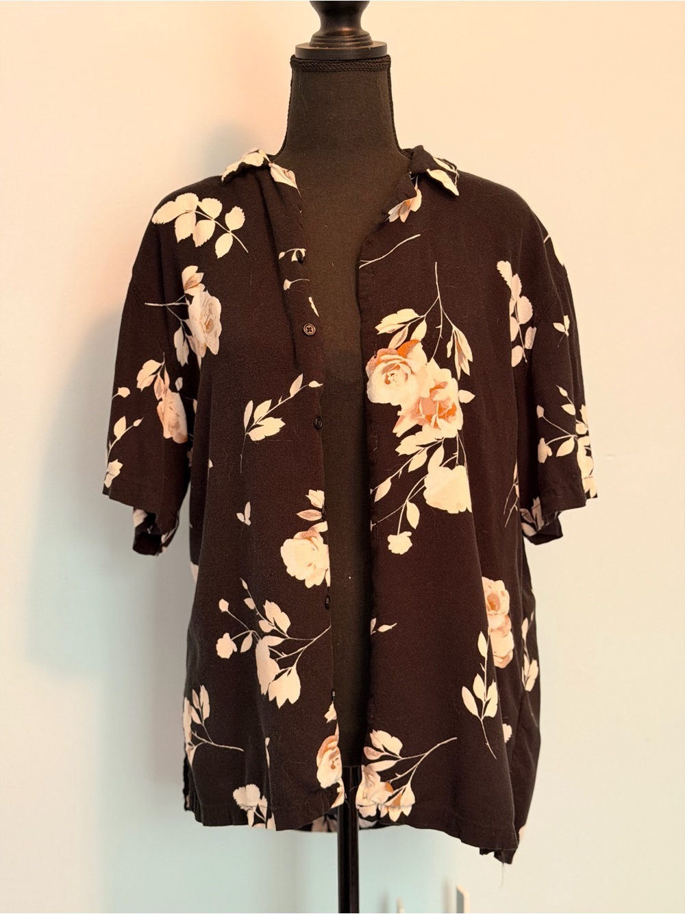 BOGO FREE No Boundaries Black Floral Top with Cream Accents
